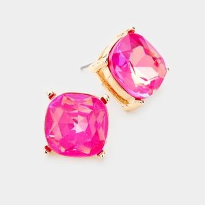 Pink Crystal Square Stud Fashion Jewelry Earrings Trendy Statement Accessories